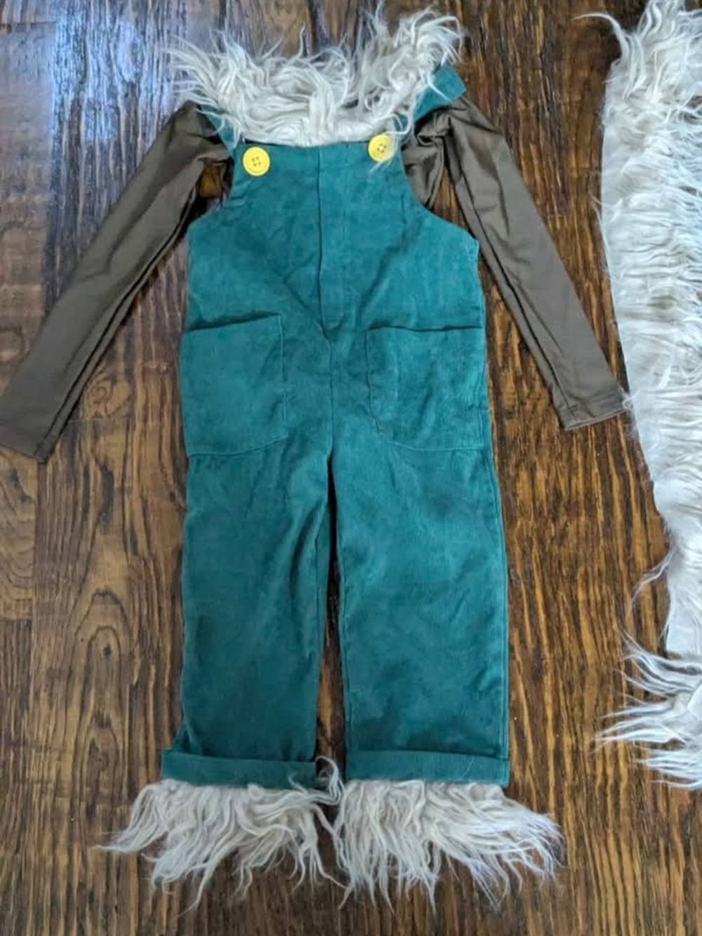 Green Faux-Fur Trim Corduroy Overalls for Kids